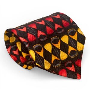 Vibrant Geometric Tie in Black, Red, and Yellow